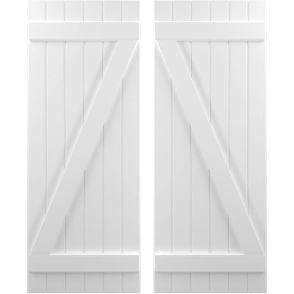 Ekena Millwork Americraft 6-Board (2 Batten) Wood Joined Board-n-Batten Shutters w/ Z-Bar, ARW102BB621X77WHH, PR ARW102BB621X77WHH - main